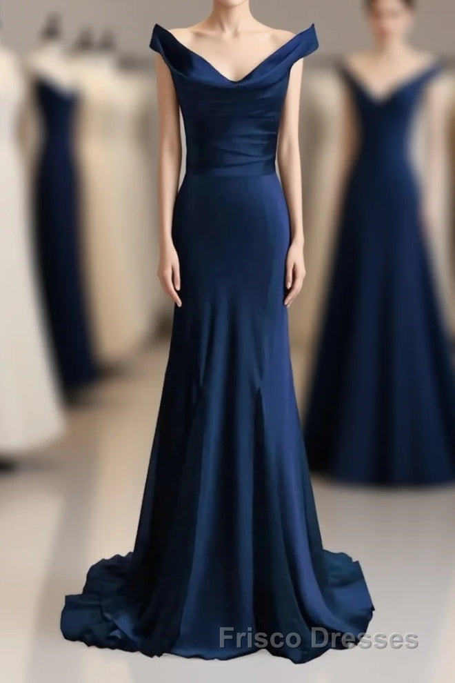 red mermaid off shoulder navy blue Formal Prom Dress mermaid satin backless charming Formal Prom evening gowns 2024 party Dress Main image