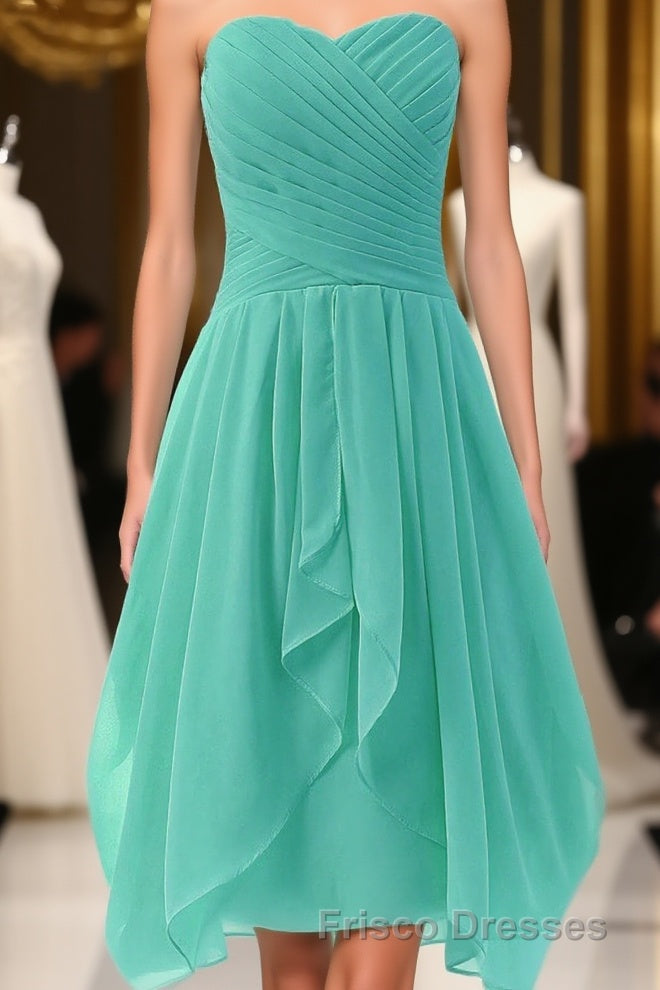 Mint A Line Sweetheart Ruffles Short Front High Low Cheap Short Formal Prom Dress Main image