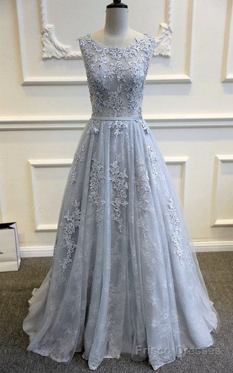 gray blue lace wedding dress elegant blue gown a line lace tulle custom made wedding dress Secondary image