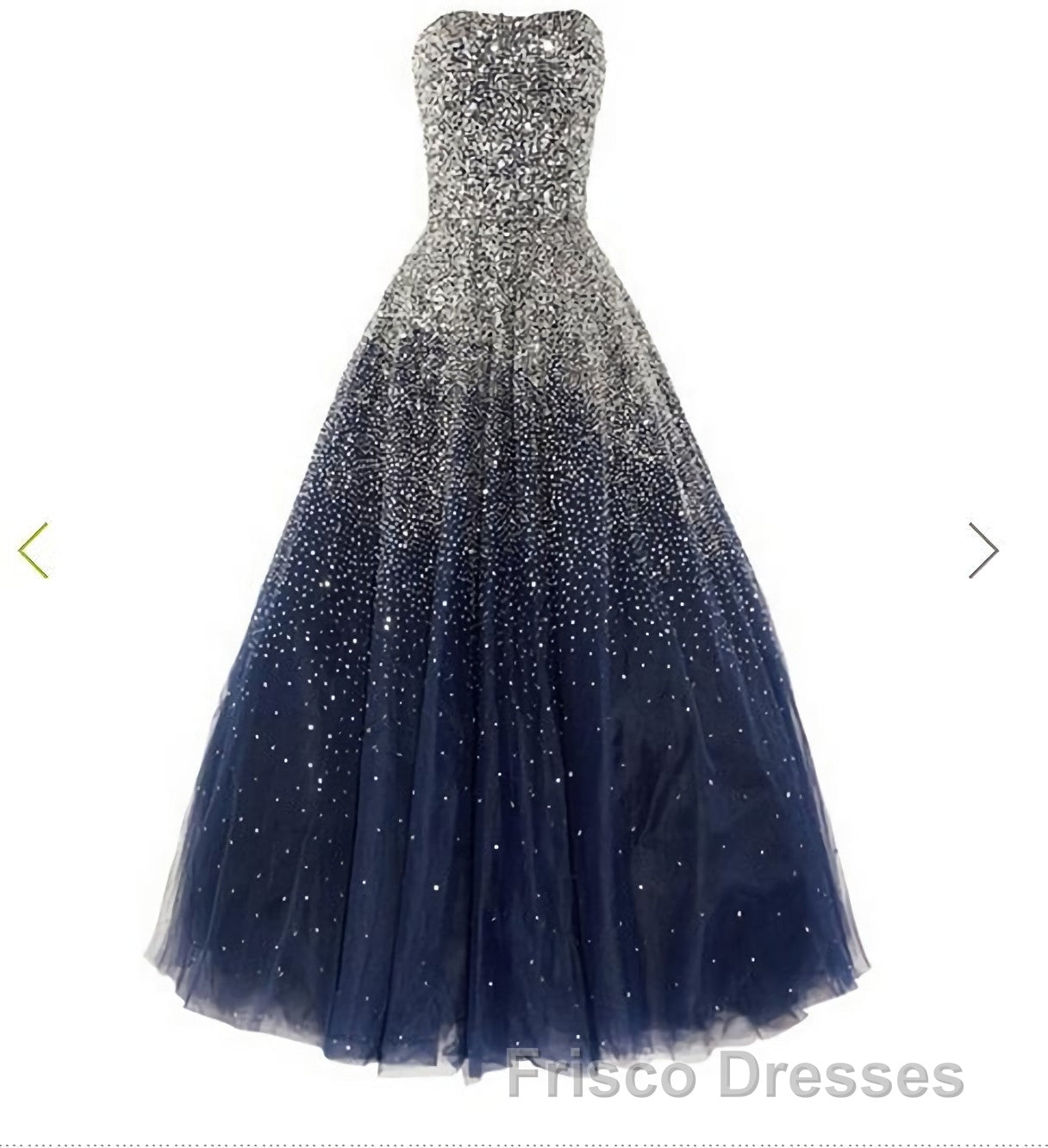 A Line Navy Blue Beading Tulle Formal Prom Dress