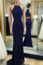 Navy Blue Simple Long Woman Chiffon Formal Prom Dress