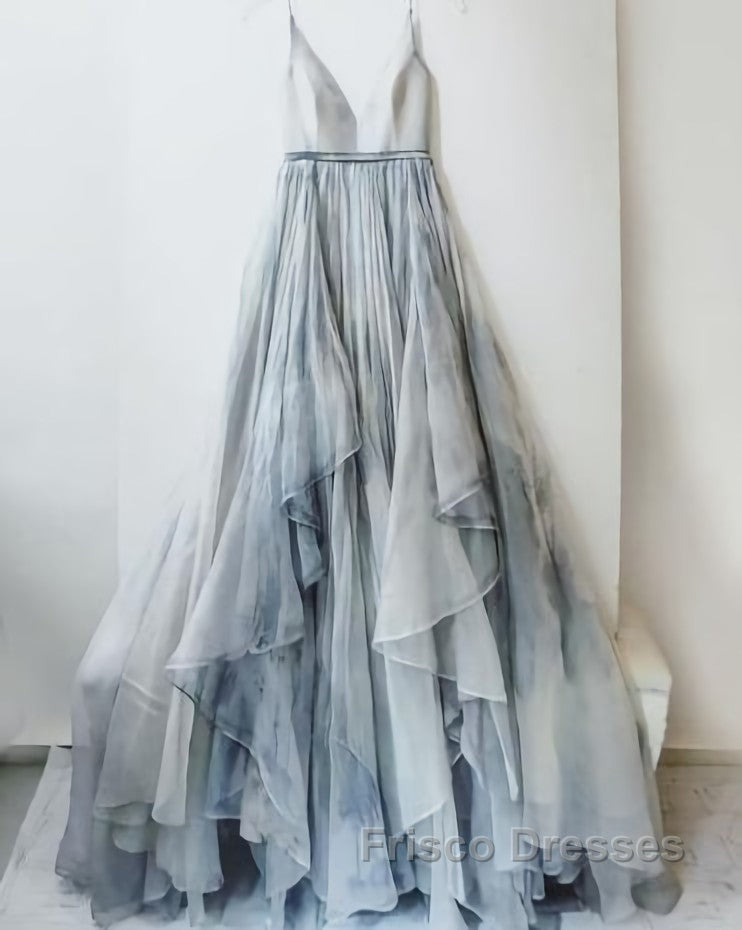 Spaghetti Straps V Neck Long Senior Women Formal Prom Dress