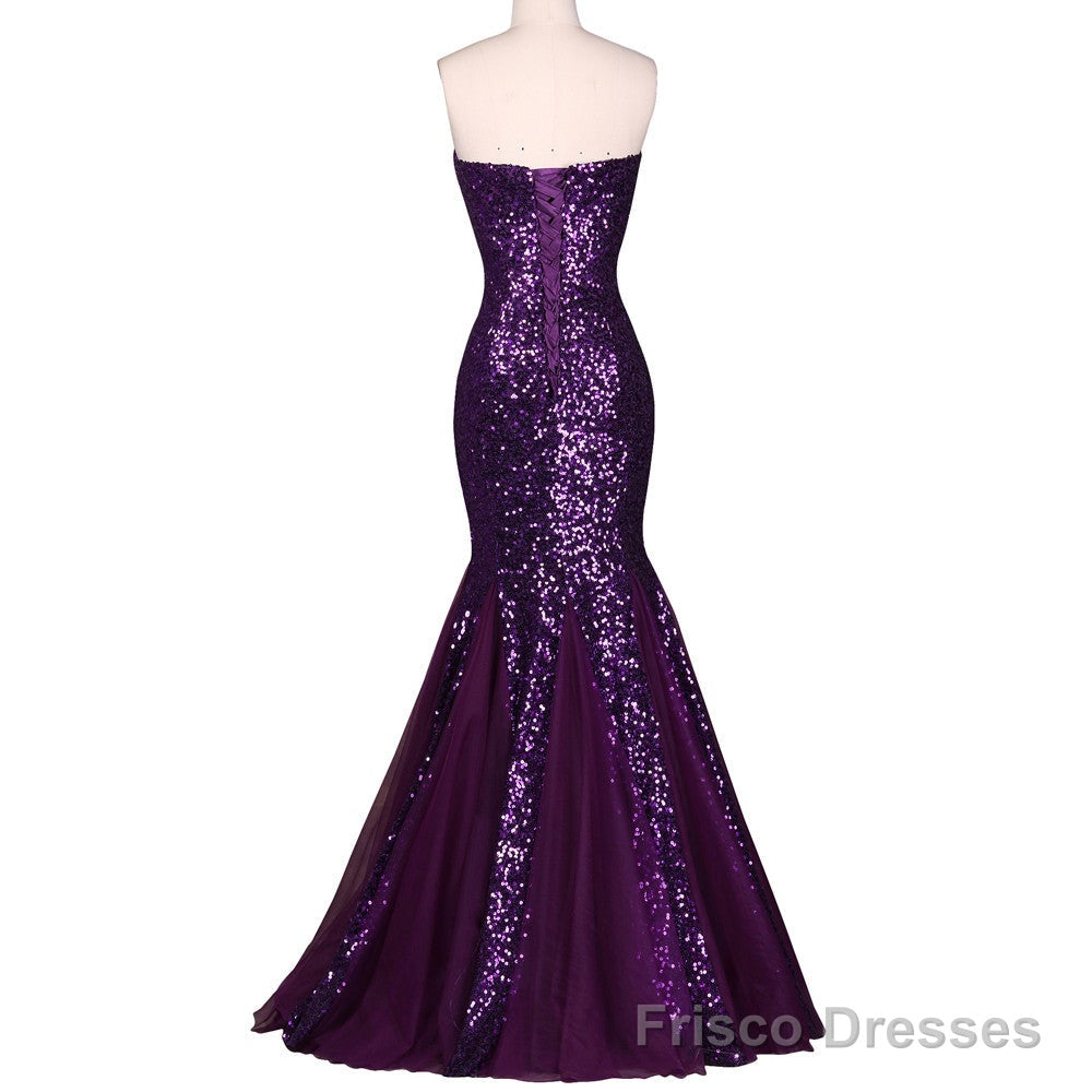 Sequin Long Sparkly Dark Salmon Purple Evening Dress, Elegant Formal Dresses, Mermaid Evening Gowns High Quality Secondary image