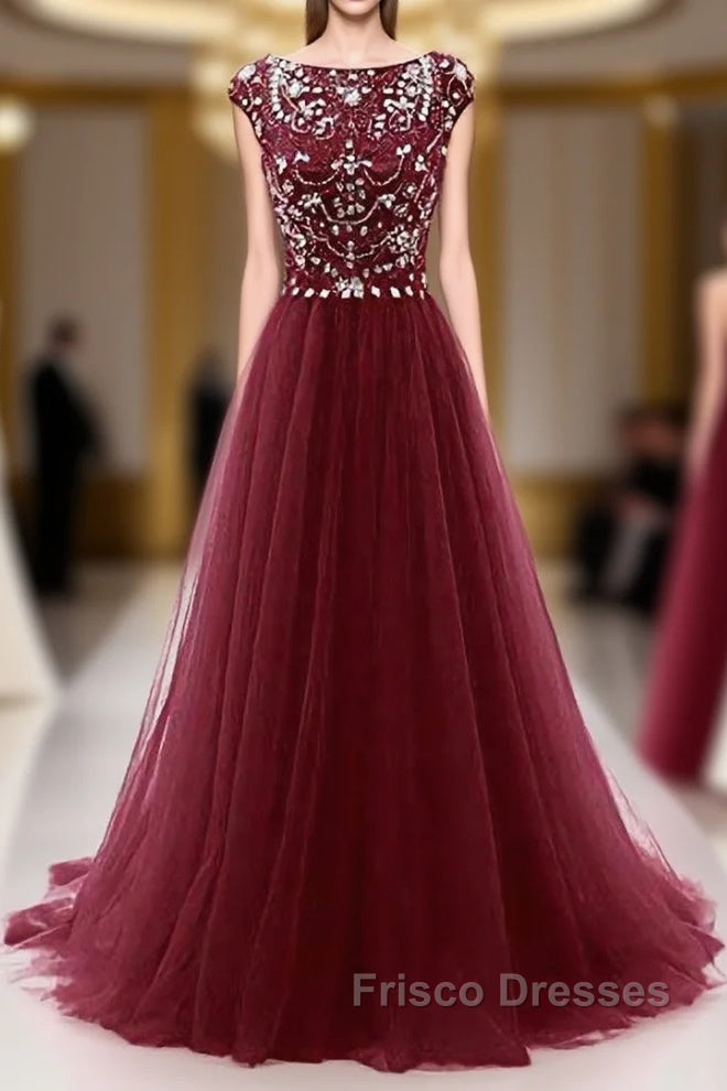 Burgundy Wine Red Beading Long Sexy Formal Prom Dress Main image