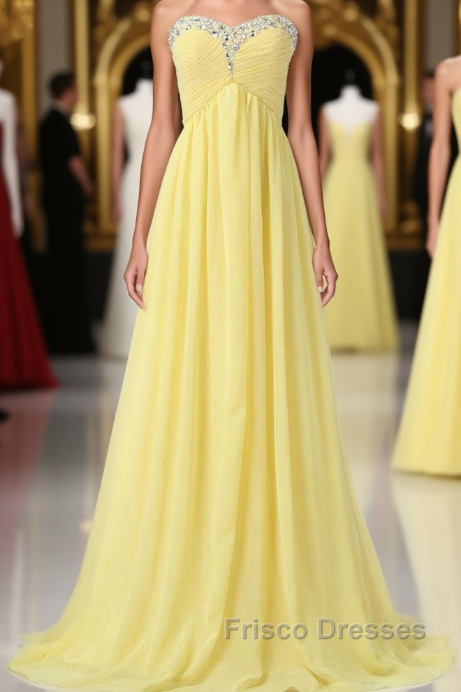 Sweetheart Long Yellow Chiffon Beaded Pregnant High Low For Teens Simple Cheap Bridesmaid Dress Main image