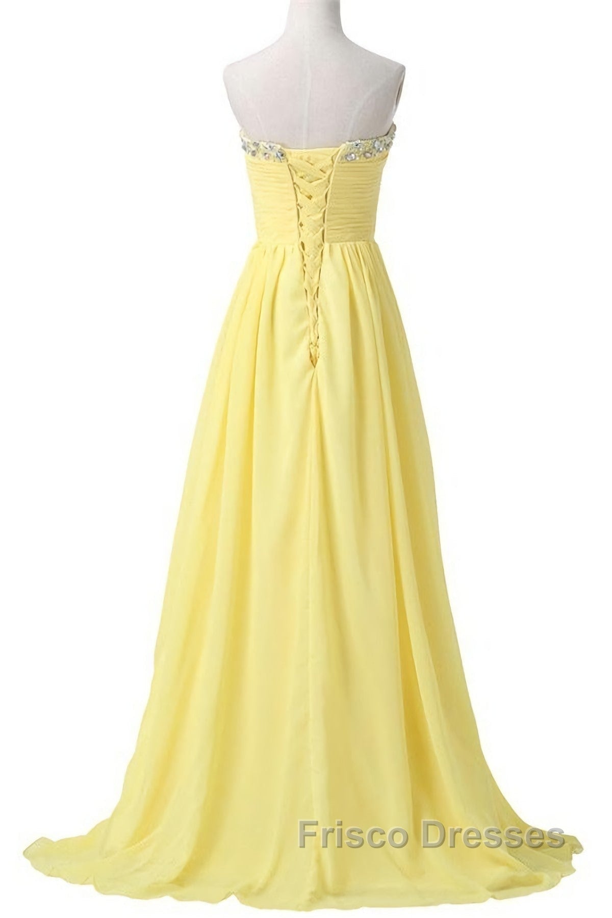 Sweetheart Long Yellow Chiffon Beaded Pregnant High Low For Teens Simple Cheap Bridesmaid Dress