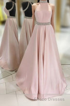 Pink Backless Halter Simple Handmade Plus Size Elegant Formal Prom Dress