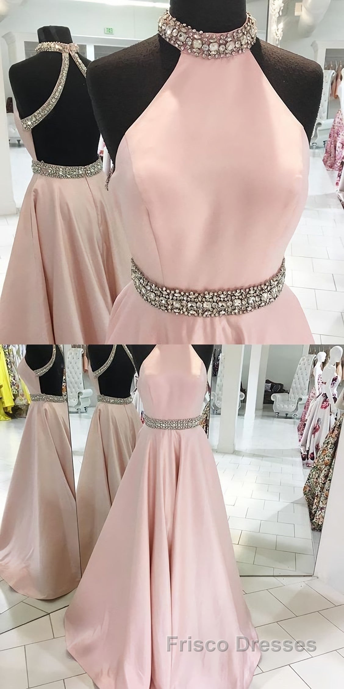 Pink Backless Halter Simple Handmade Plus Size Elegant Formal Prom Dress Secondary image