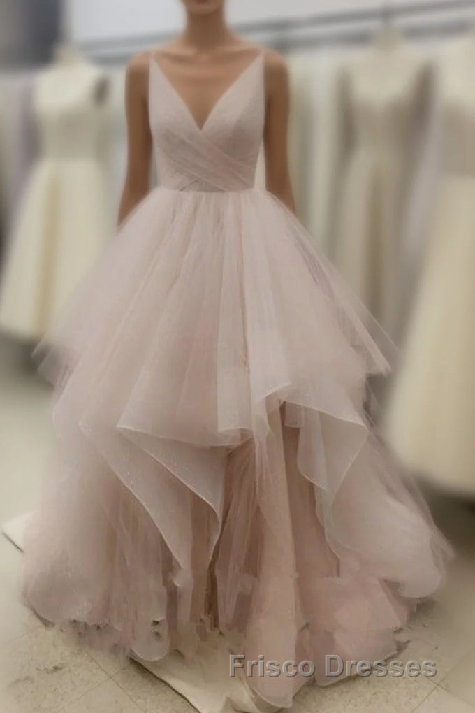 Gorgeous A Line V Neck Spaghetti Straps Long 2024 Pink White Champagne Wedding Dress Main image