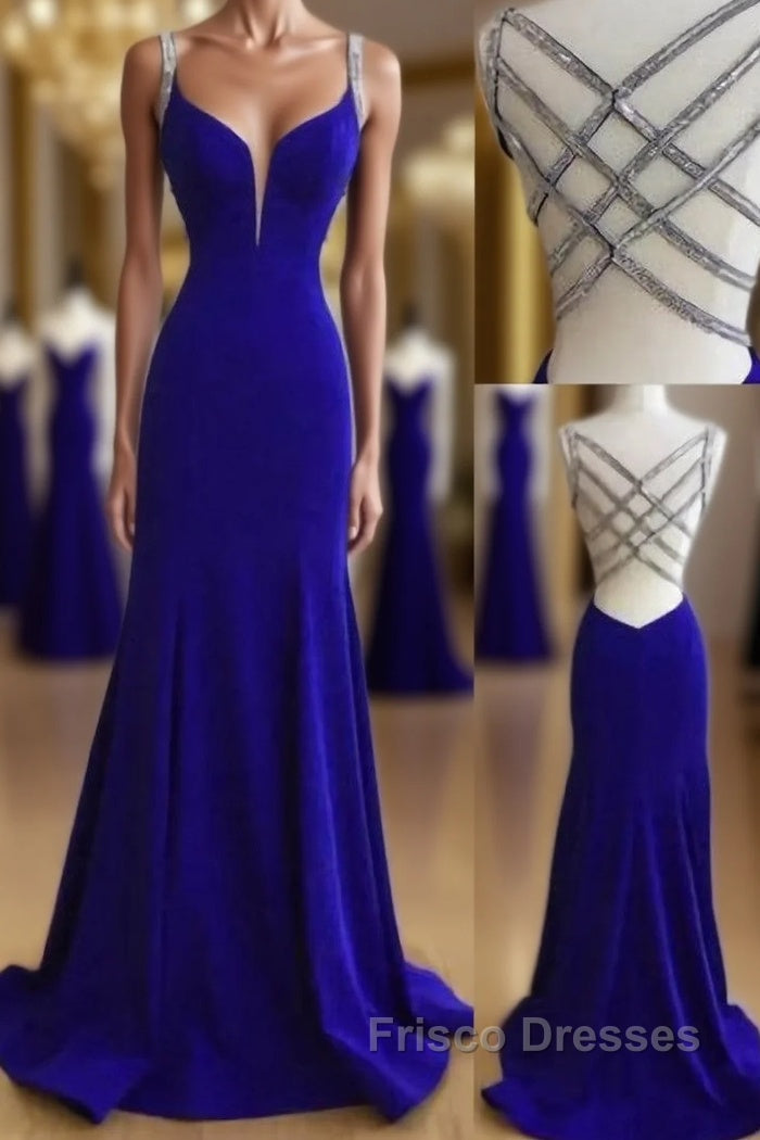 Sexy Mermaid Spaghetti Straps Royal Blue Long With Beading Sexy Formal Prom Dress Main image