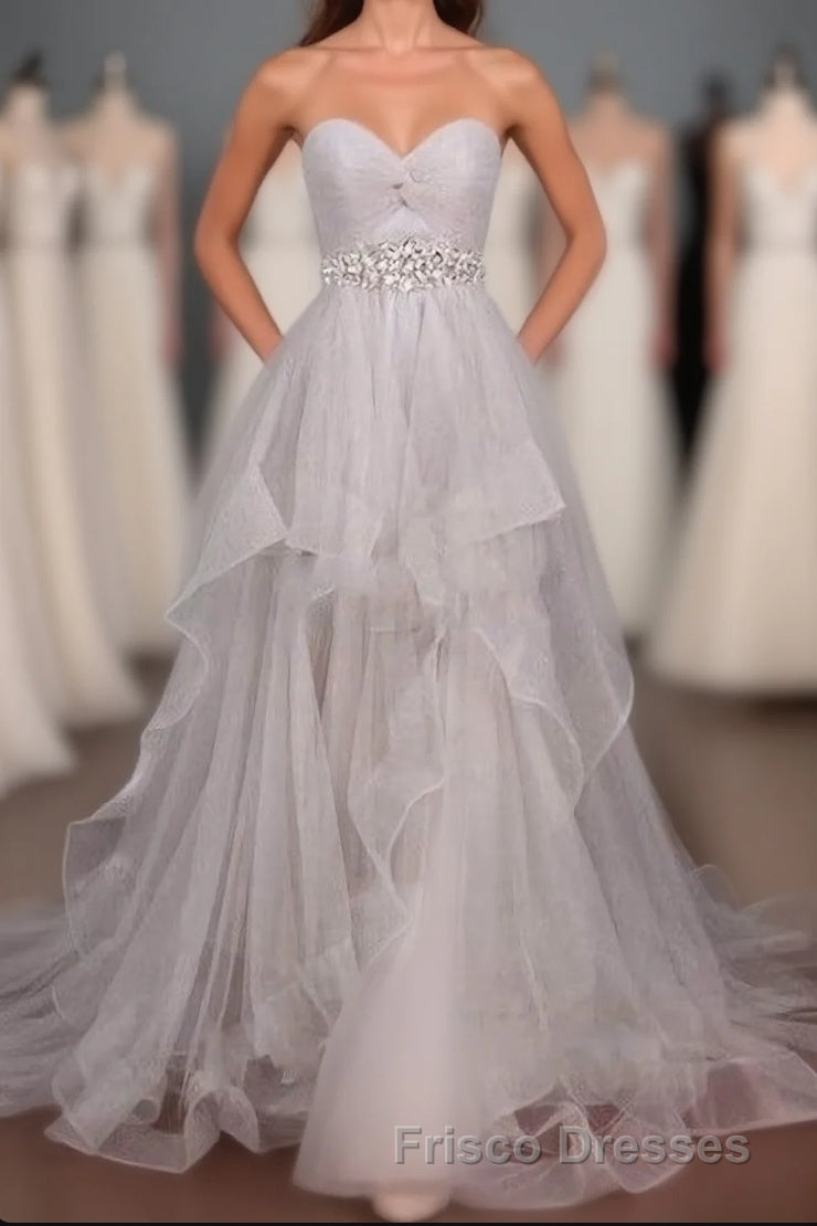 2024 Custom Made Silver Sweetheart Beading Layered Sleeveless Pegeant Formal Prom Dress