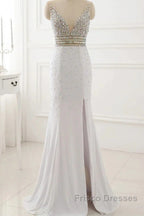 Formal Prom Dress Evening Party Gowns Long Sexy High Slit Chiffon Crystal