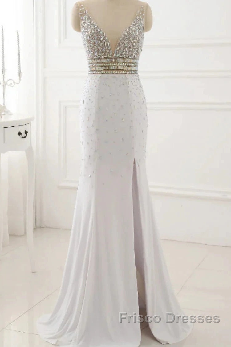 Formal Prom Dress Evening Party Gowns Long Sexy High Slit Chiffon Crystal