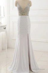 Prom Dress Evening Party Gowns Long Sexy High Slit Chiffon Crystal