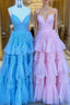 Formal Prom Dress With Tiered Ruffle Skirt And Ruched Bodice, Wedding Dress