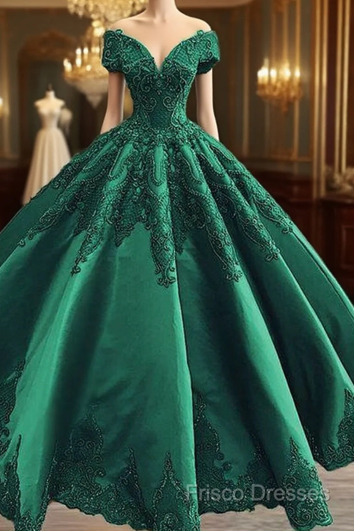 Formal Prom Dress Elegant Green Satin Ball Gown Wedding Dress Lace Embroidery Beaded Off The Shoulder For Bridal Party