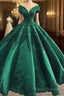 Formal Prom Dress Elegant Green Satin Ball Gown Wedding Dress Lace Embroidery Beaded Off The Shoulder For Bridal Party