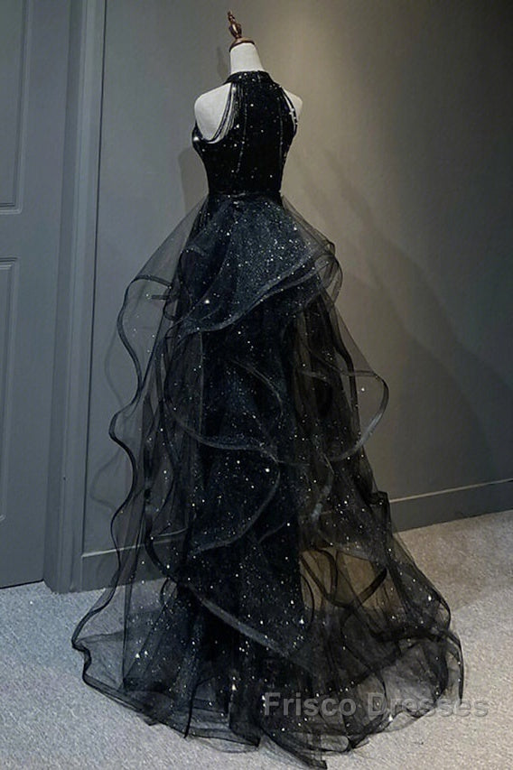 Formal Prom Dress Sparkle & Shine Dress Wedding Partysleeveless Halter Wednesday Addams Family Sequined With Crystals Sequin Ruffles