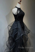 Formal Prom Dress Sparkle & Shine Dress Wedding Partysleeveless Halter Wednesday Addams Family Sequined With Crystals Sequin Ruffles