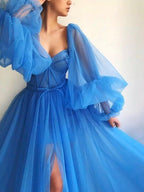 Purple Elegant Tulle Long Formal Prom Dress Evening Gown Party Dress