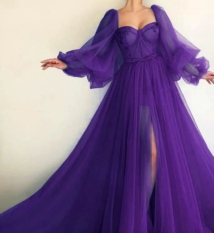 Purple Elegant Tulle Long Formal Prom Dress Evening Gown Party Dress Main image