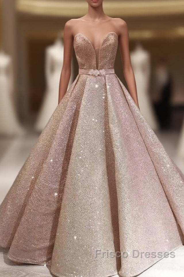 Puffy Robe De Soiree Ball Gown Sweetheart Sequins Sparkle Long Formal Prom Dress Formal Prom Gown Evening Dress Main image