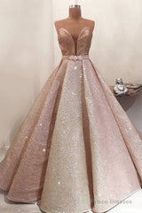 Puffy Robe De Soiree Ball Gown Sweetheart Sequins Sparkle Long Prom Dresses Prom Gown Evening Dresses