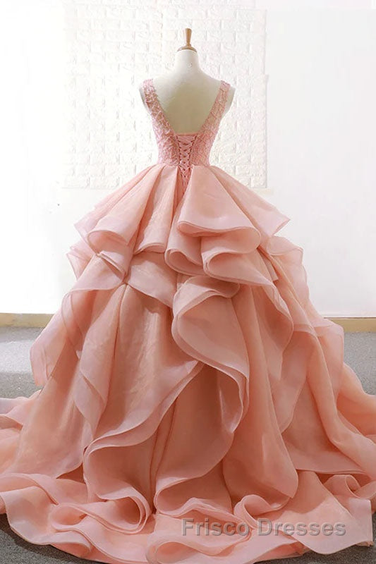 Puffy Tulle Long Formal Prom Dress with Beading, A Line Sleeveless Party Gown