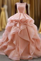 Puffy Tulle Long Formal Prom Dress with Beading, A Line Sleeveless Party Gown