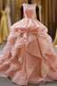 Puffy Tulle Long Formal Prom Dress with Beading, A Line Sleeveless Party Gown