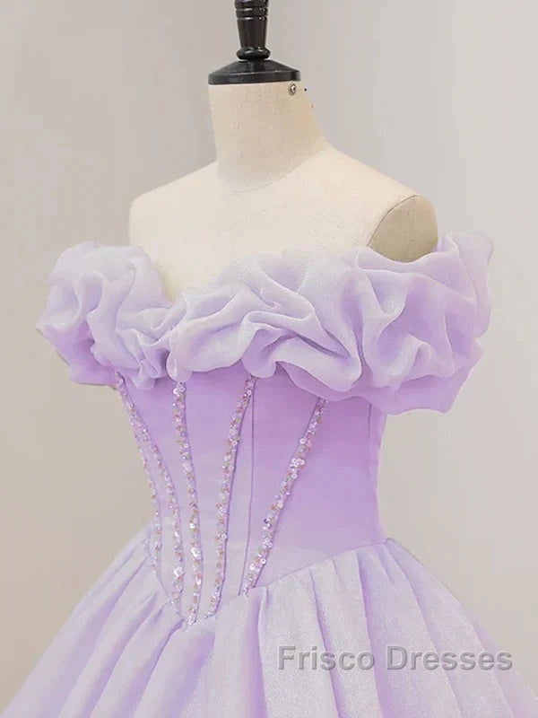 Purple A-Line Off Shoulder Long Ball Dress Purple Dress Formal Prom Dress