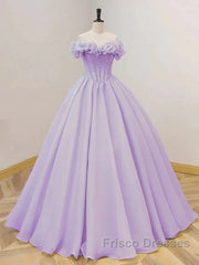 Purple A-Line Off Shoulder Long Ball Dress Purple Dress Formal Prom Dress