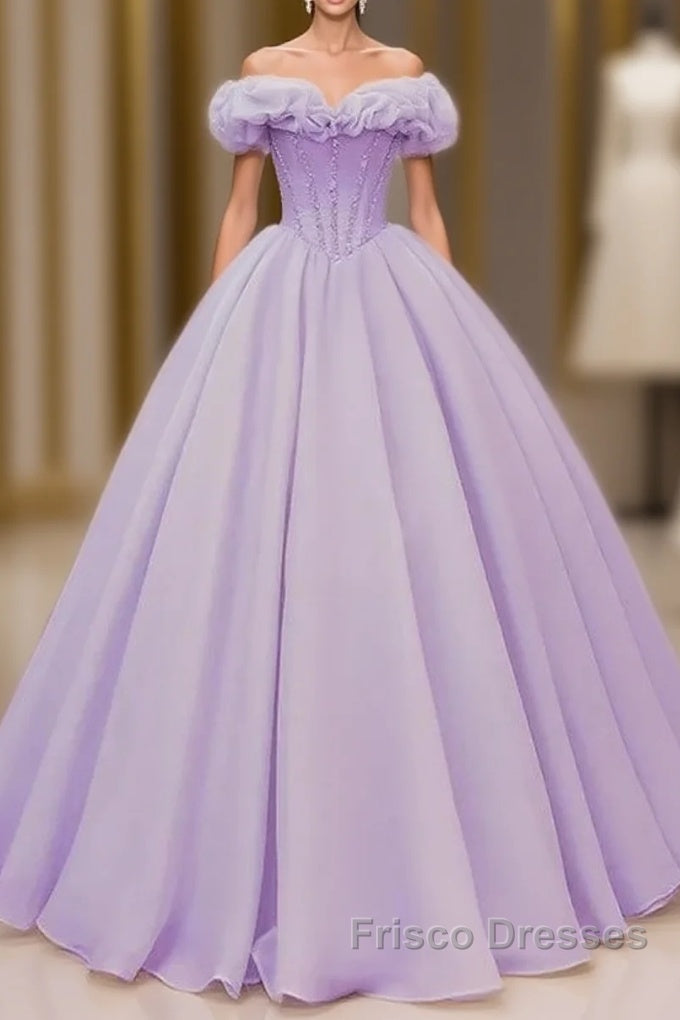 Purple A-Line Off Shoulder Long Ball Dress Purple Dress Formal Prom Dress Main image