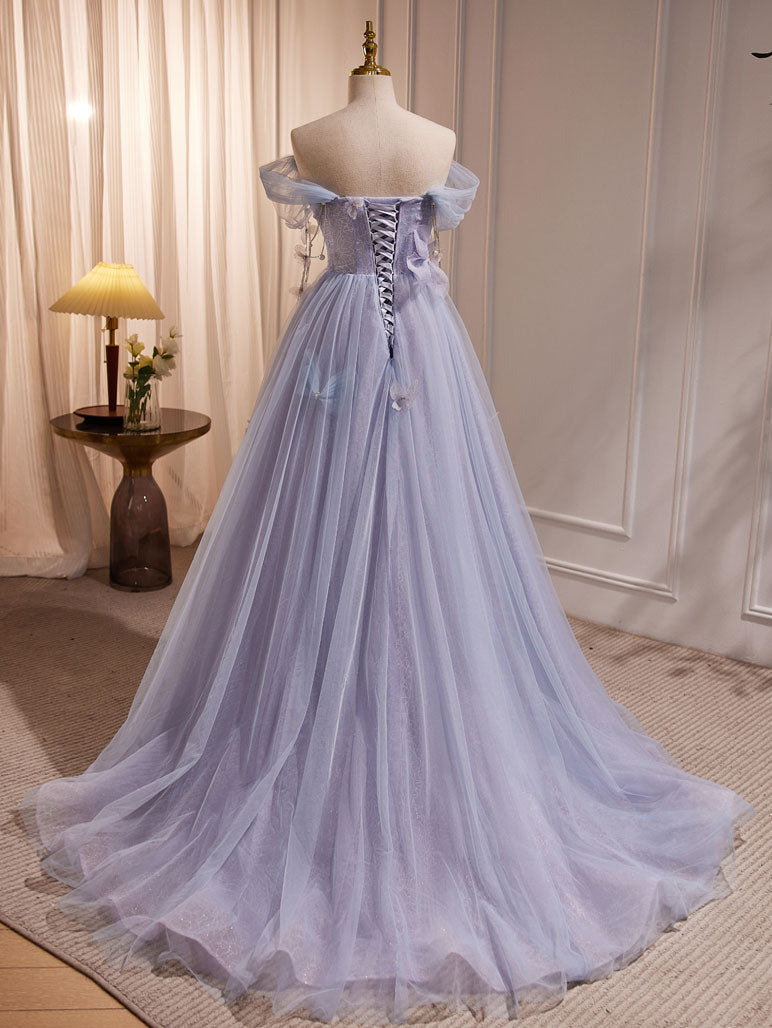 Purple A-Line Tulle Long Prom Dress, Off Shoulder Purple Graduation Dress Secondary image