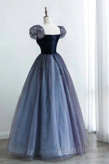 Purple A-Line Tulle Long Formal Prom Dress, Purple Formal Dress
