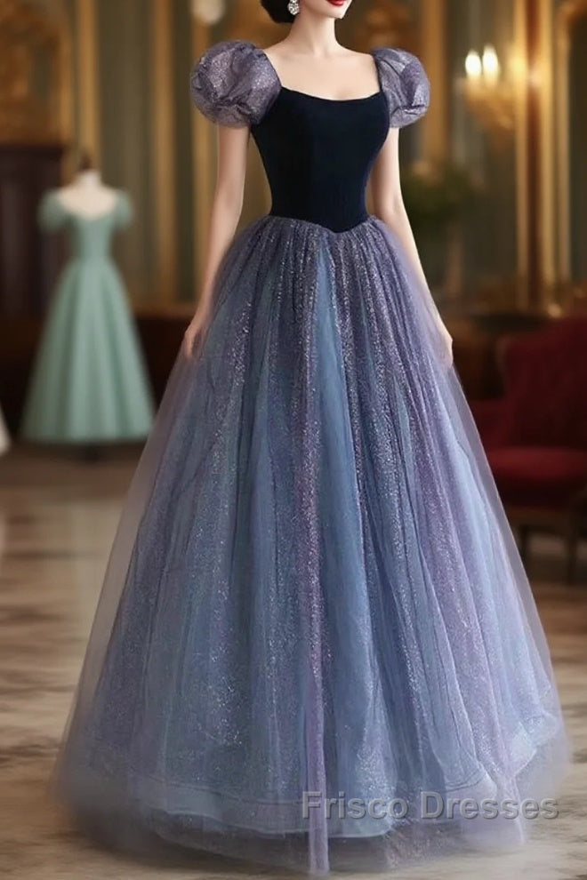 Purple A-Line Tulle Long Formal Prom Dress, Purple Formal Dress Main image