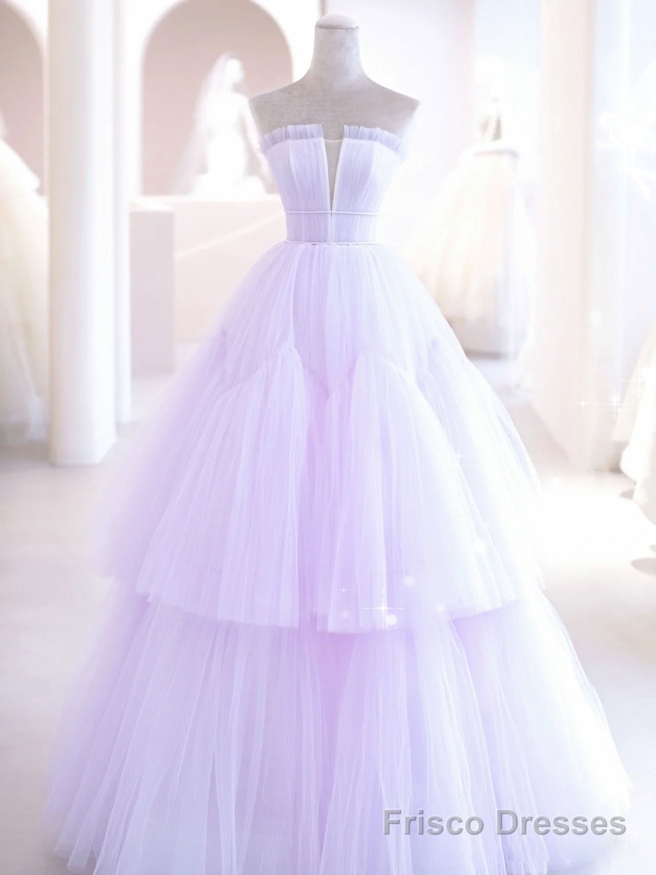 Purple A line Tulle Long Prom Dresses, Purple Evening Graduation Dresses Main image