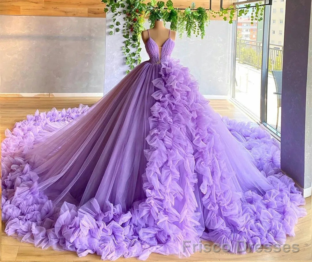Purple A-line V Neck Tulle Ball Gown Purple Princess Dress Main image