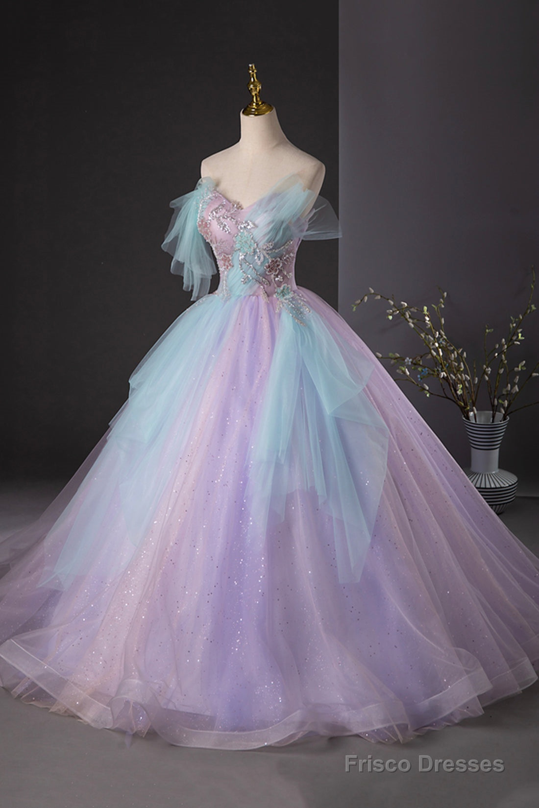 Purple And Blue Tulle Long Prom Dress, Beautiful A-Line Evening Party Dress Main image