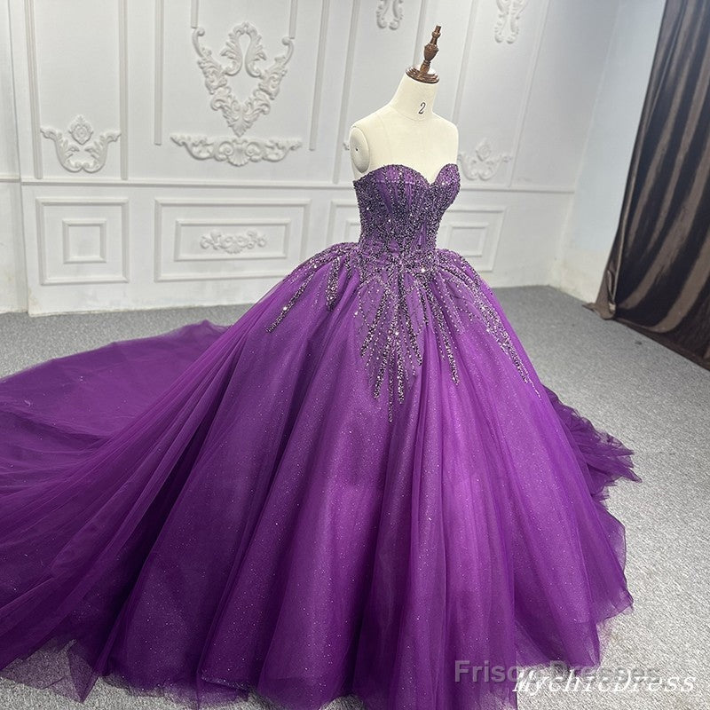 Purple Ball Gown Quince Dresses Tulle Sweetheart Sequin Wedding Dresses For Women Secondary image