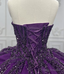 Purple Ball Gown Quince Dresses Tulle Sweetheart Sequin Wedding Dresses For Women