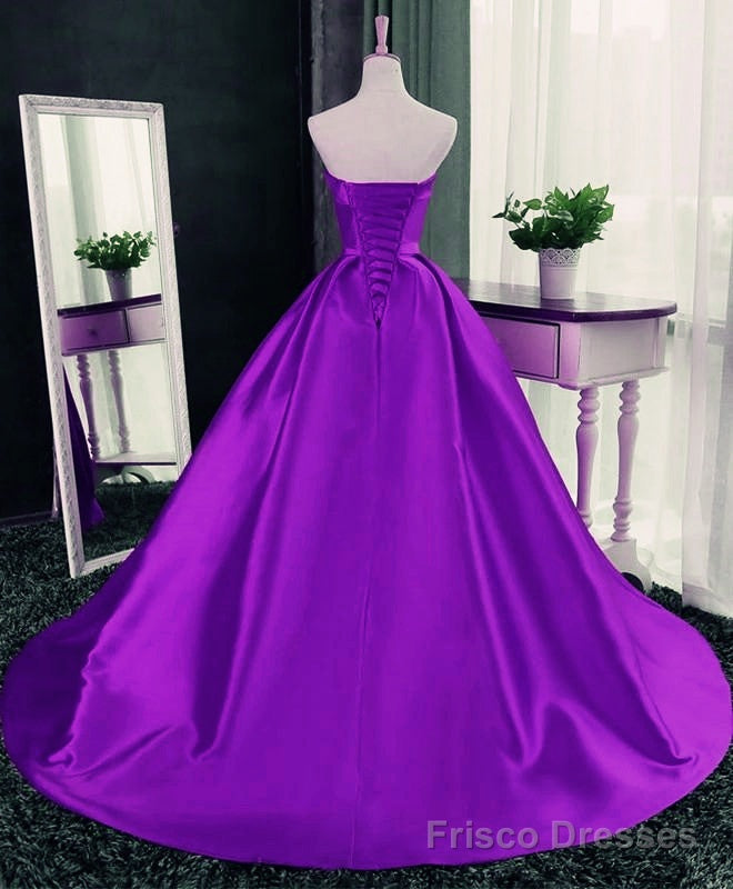 Purple Ball Gown Satin Long Lace-up Sweet 16 Dress, Purple Formal Dress Secondary image