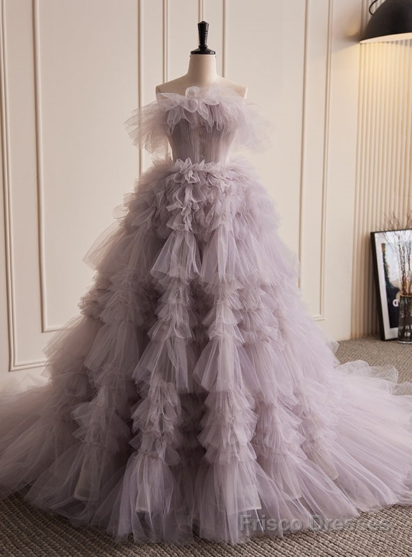 Purple Ball Gown Tulle Tiers Pleats Prom Dress Main image