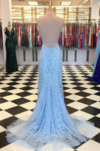 Purple/Blue Mermaid Backless Lace Formal Prom Dress, Purple/Blue Mermaid Backless Lace Formal Graduation Evening Dreses
