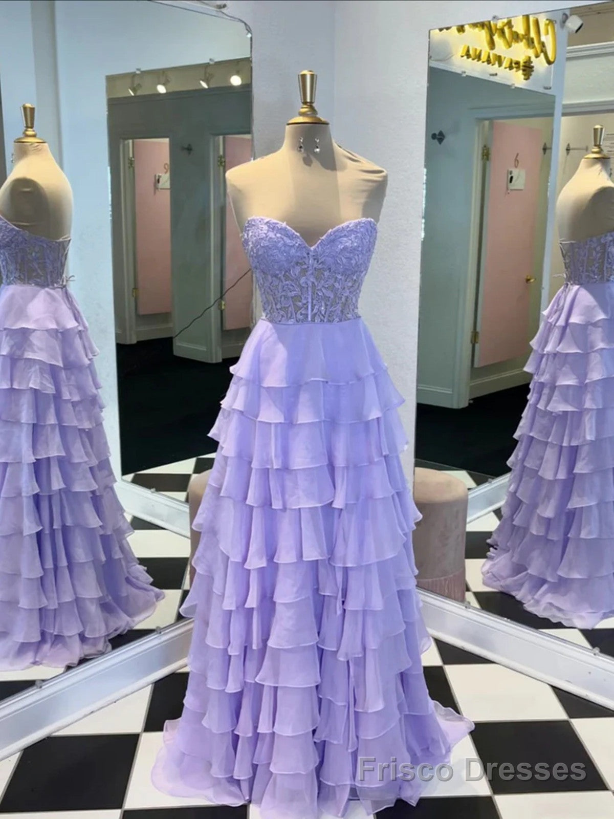 Purple Chiffon Layers Sweetheart Lace Long Party Dress, Purple Long Prom Dress Secondary image