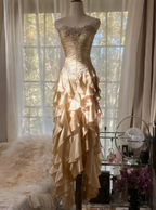 Purple ??Elegant Strapless Chiffon Applique Long Tiered Prom Dresses Backless Party Dresses