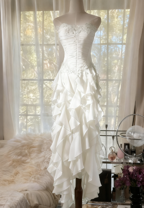 Purple ??Elegant Strapless Chiffon Applique Long Tiered Prom Dresses Backless Party Dresses