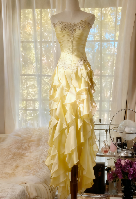 Purple ??Elegant Strapless Chiffon Applique Long Tiered Prom Dresses Backless Party Dresses