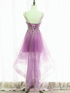 Purple High Low Lace Formal Prom Dresses, Light Purple High Low Lace Formal Homecoming Dresses