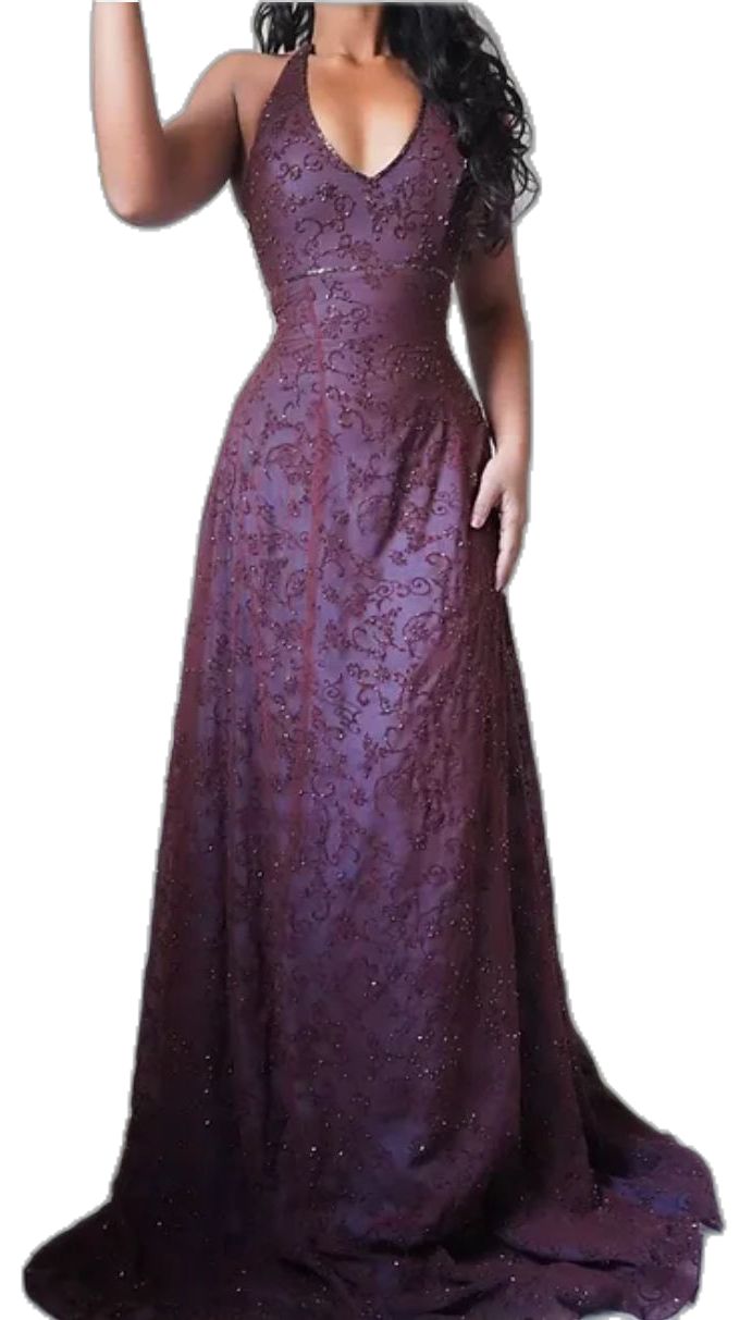 Purple Lace Halter Prom Dresses Long Evening Party Dress, Frisco Dresses Purple Lace Halter Prom Dresses Long Evening Party Dress, Frisco Dresses